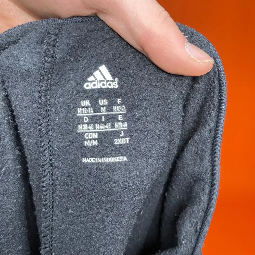 Vintage Y2K Adidas Sweatpants Mens M Jet Black Cotton Pink Logo Ankle